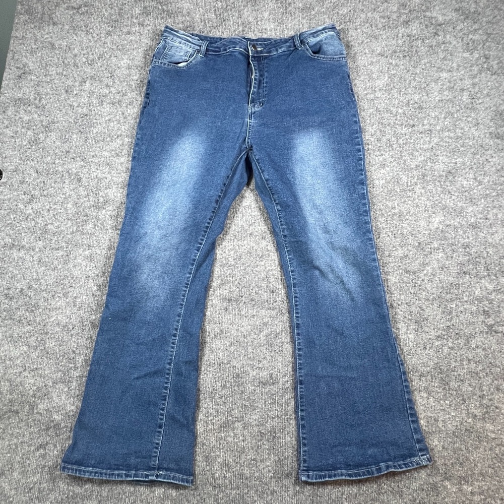 Womens Flared Jeans 3XL Blue Denim Cotton Stretch High Rise Zip Fly Medium Wash